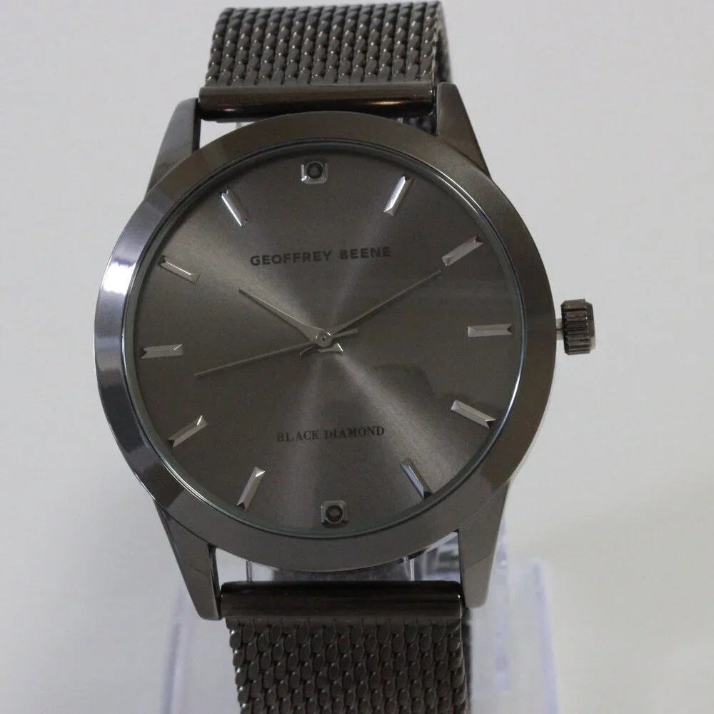 Geoffery Beene Men's Quartz Dress Watch Gun Metel Grey Milanese Bracelet 42mm